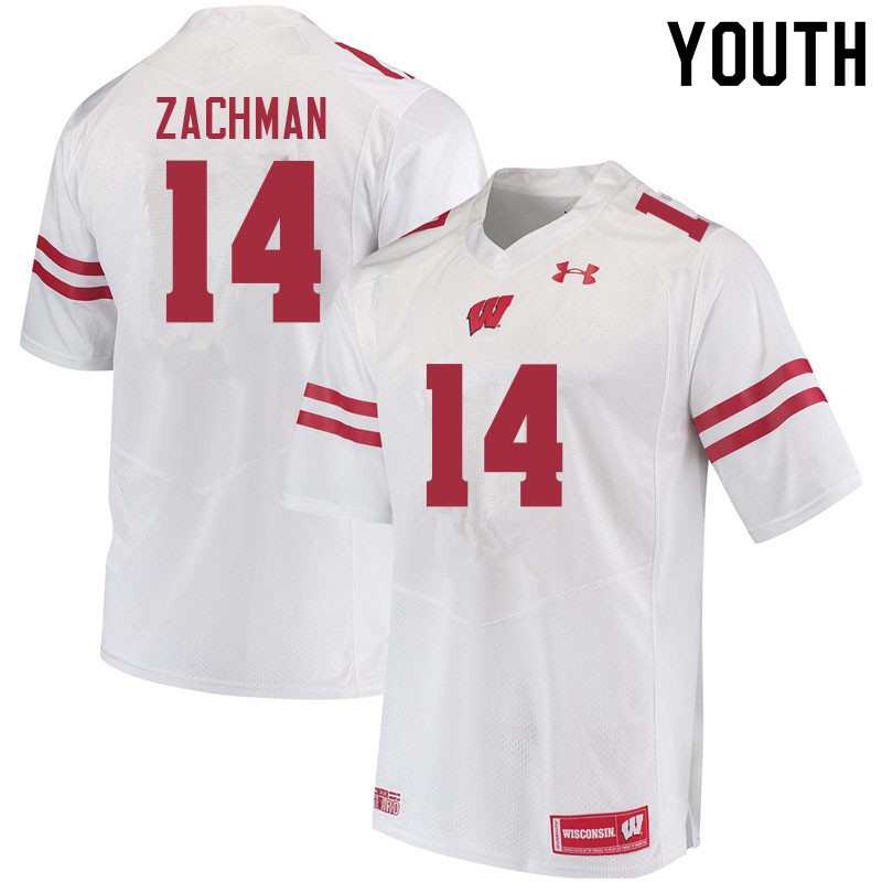 Wisconsin Badgers Youth #14 Preston Zachman NCAA Under Armour Authentic White College Stitched Football Jersey PH40K61WU